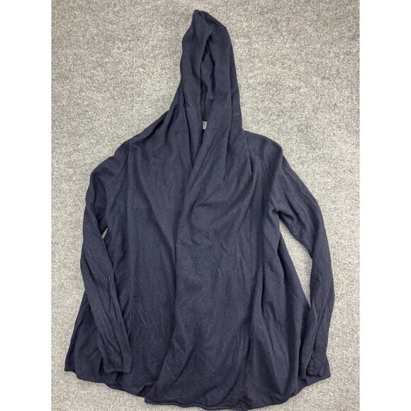 Vince Sweater Womens Medium Navy Hooded Open Front Cardigan Wool Knit Drape - Picture 1 of 9